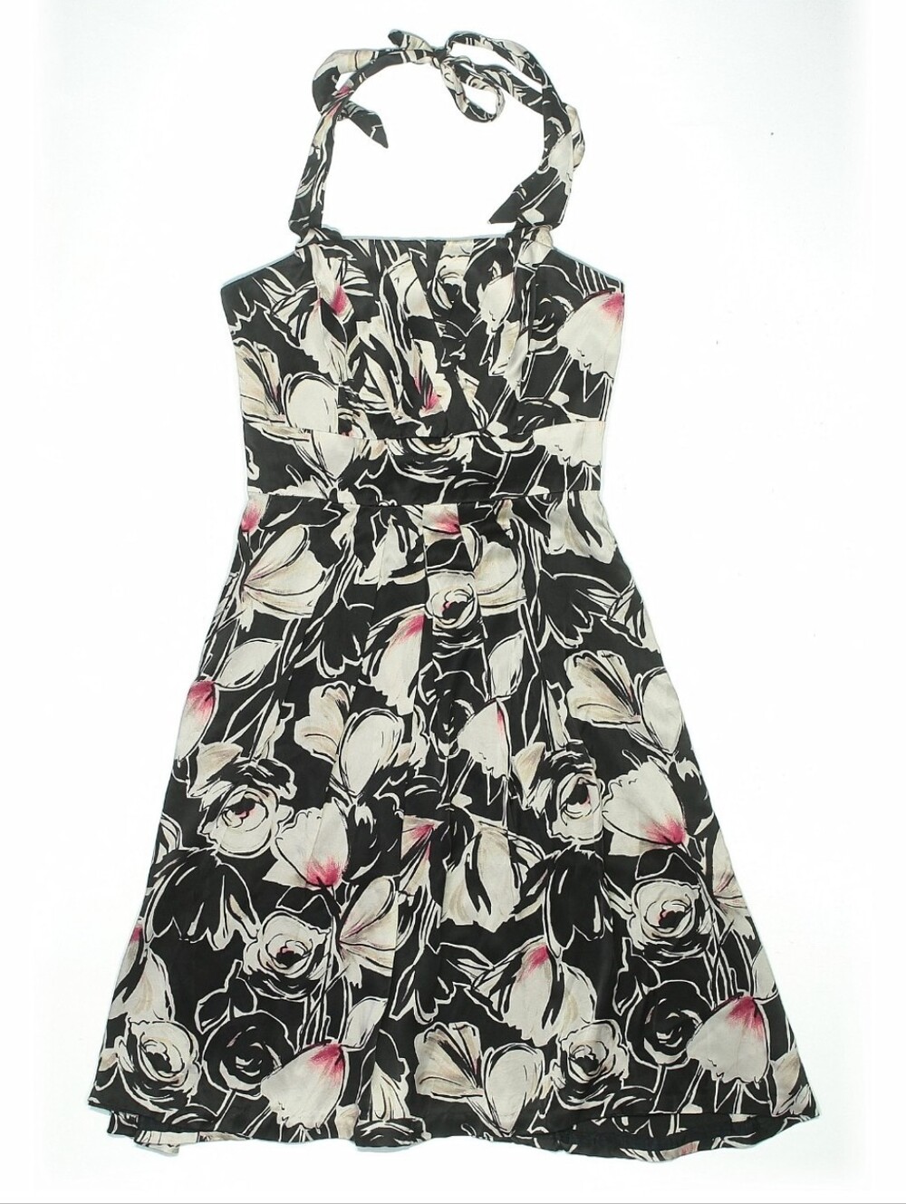 NWT White House Black Market Pink & Black Floral Halter Dress
